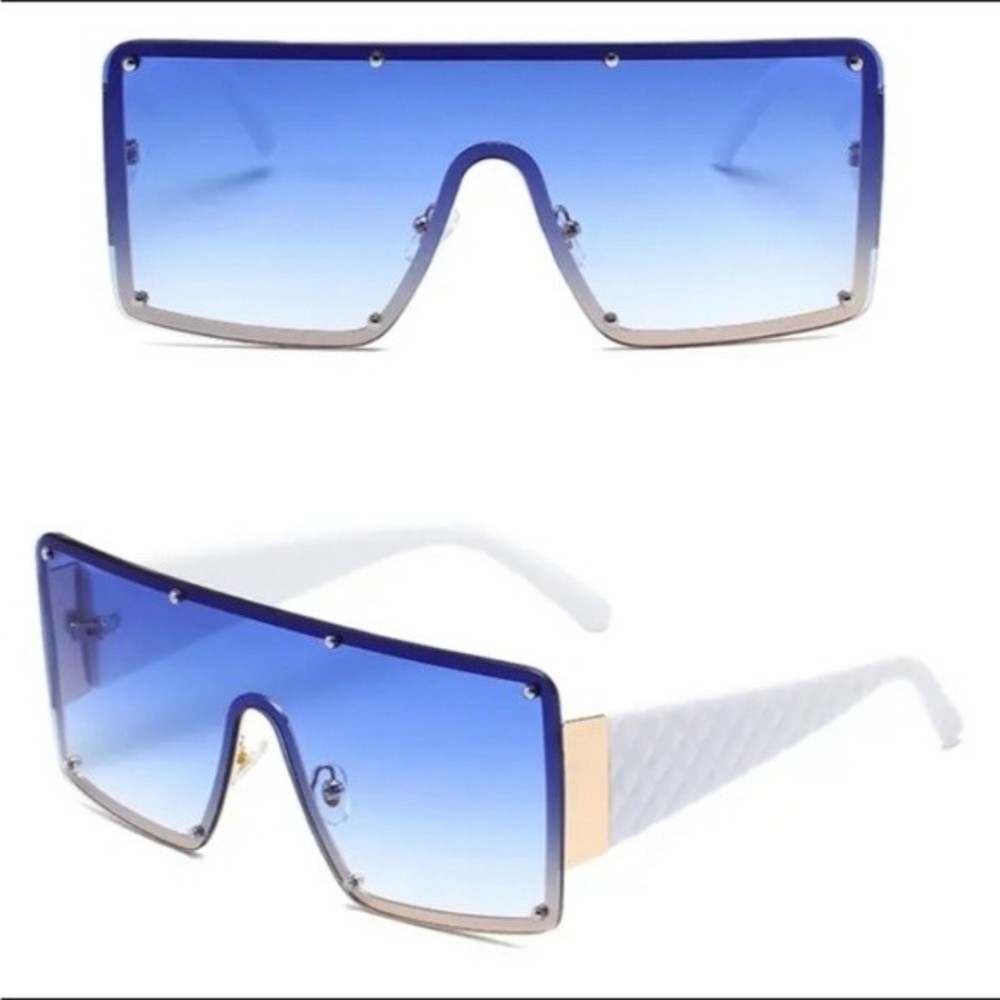 Oversized Squared Blue Gradient Sunglasses White Frame - Picture 2 of 4